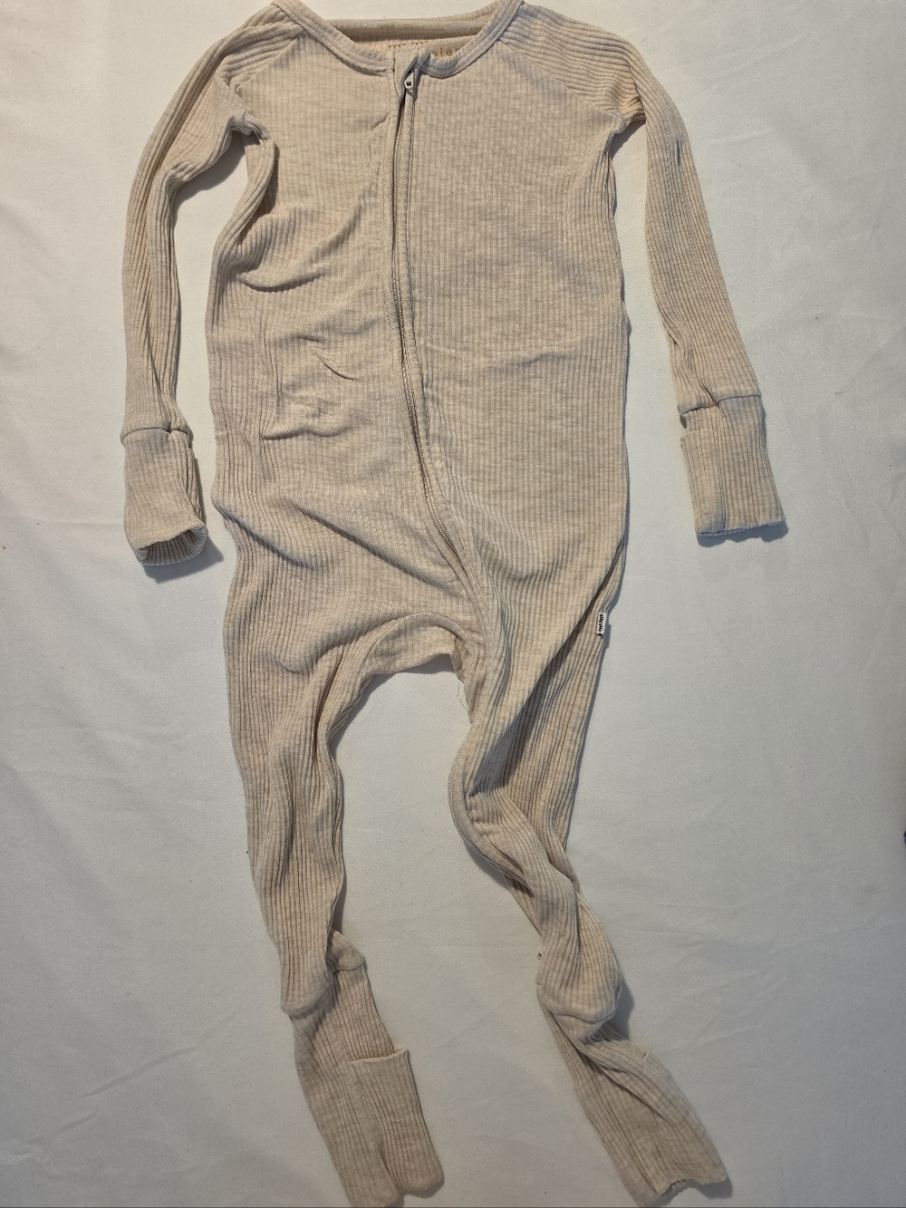 Little Sleepies Heather Oatmeal Ribbed Bamboo Zip Zippy Sleepsuit Pajamas 12-18M
